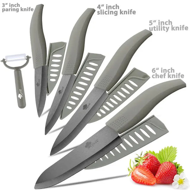 Set di coltelli in ceramica per unità da cucina 3 4 5 6 pollici Utilità per affettare frutta Pelapatate con guaina Lama in zirconia nera Coltello da chef per pane