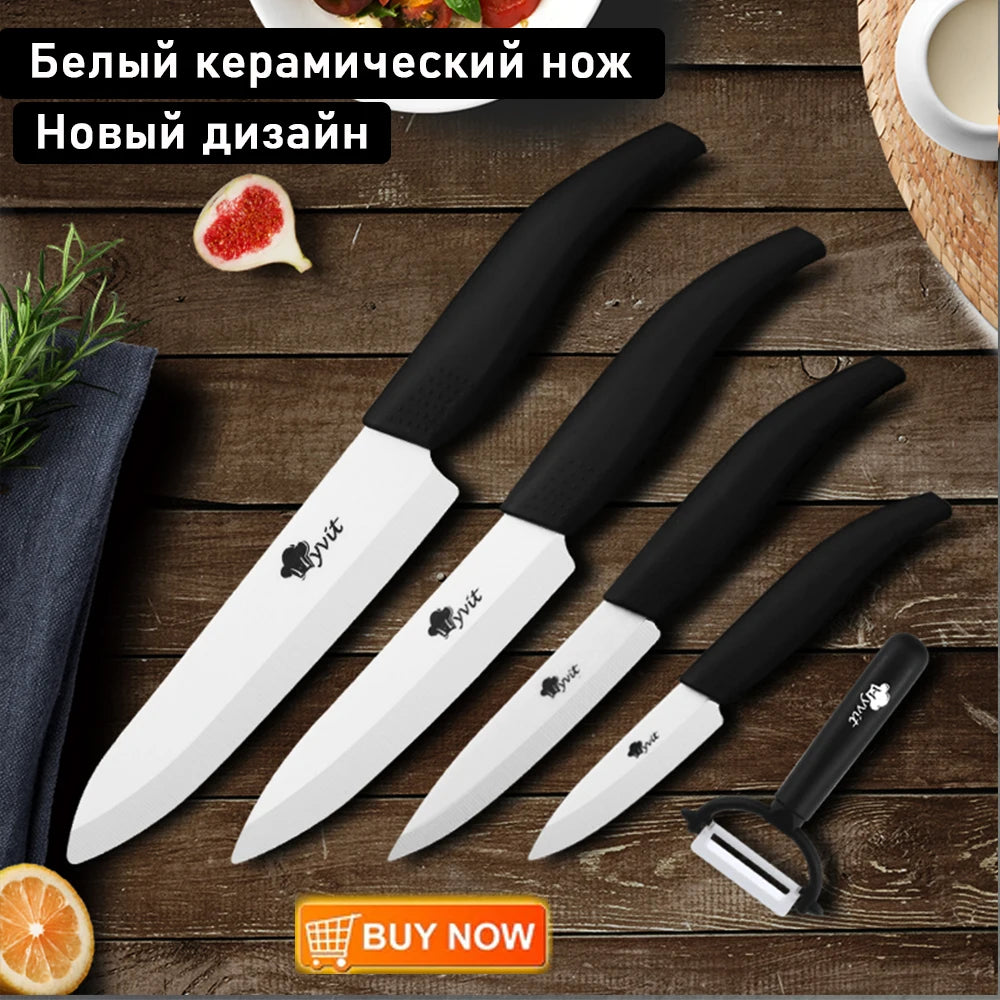 Set di coltelli in ceramica per unità da cucina 3 4 5 6 pollici Utilità per affettare frutta Pelapatate con guaina Lama in zirconia nera Coltello da chef per pane