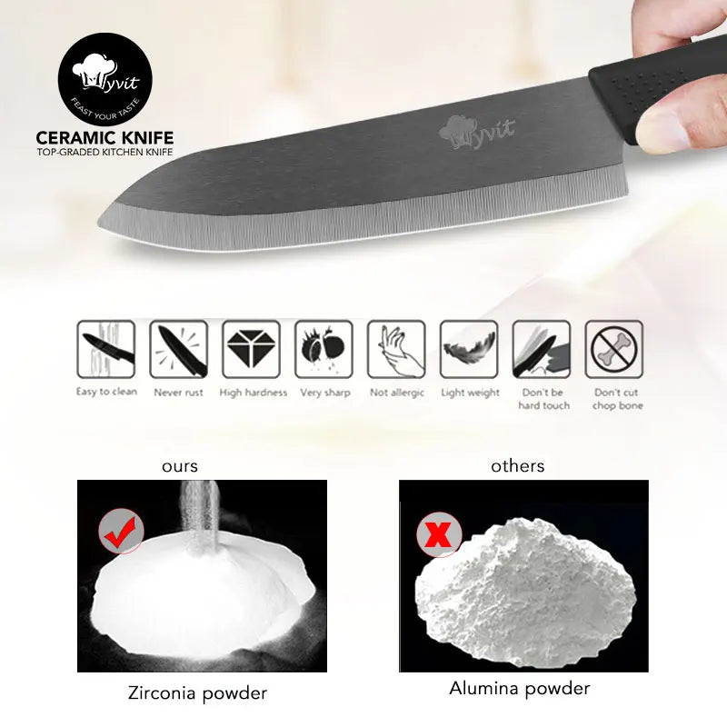Set di coltelli in ceramica per unità da cucina 3 4 5 6 pollici Utilità per affettare frutta Pelapatate con guaina Lama in zirconia nera Coltello da chef per pane