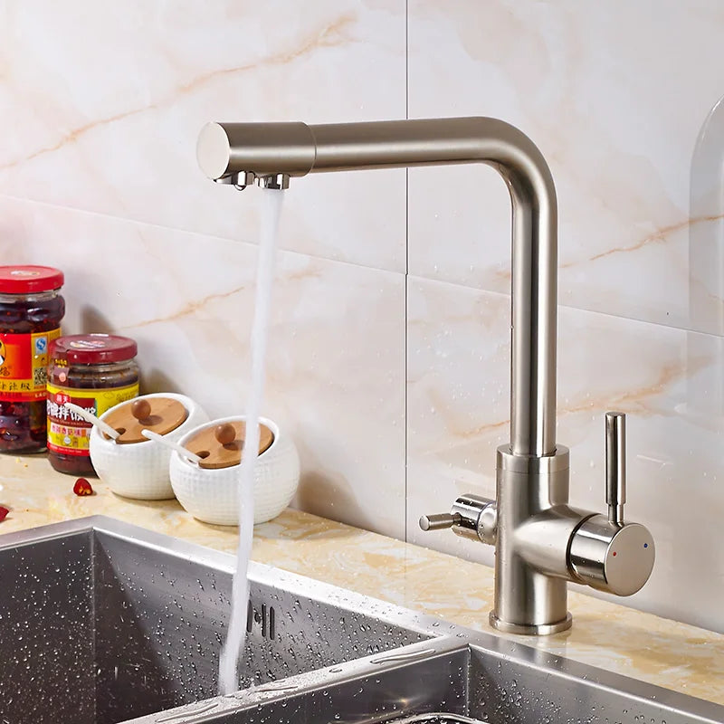 Rozin In Ottone Cromato Da Cucina Rubinetto Miscelatore Acqua Purificata Rubinetto e Acqua Pura Filtro Rubinetto Deck Mounted Raddoppiano Le Maniglie Caldo Freddo rubinetti