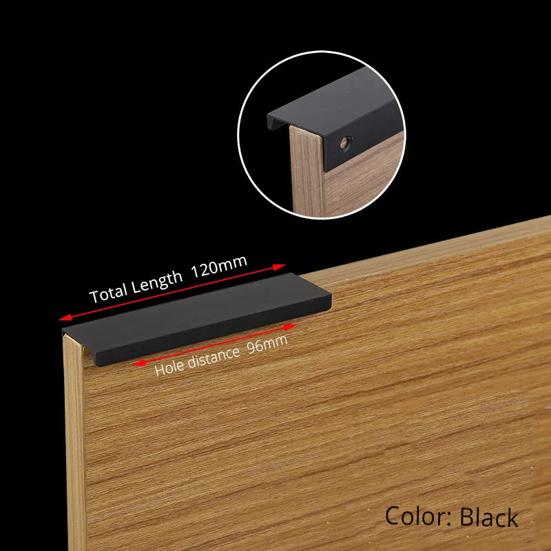 KAK Oro Argento Nero Maniglie per mobili nascoste Maniglie per armadi da cucina in lega di zinco Manopole per cassetti Maniglia per porta per mobili Hardware