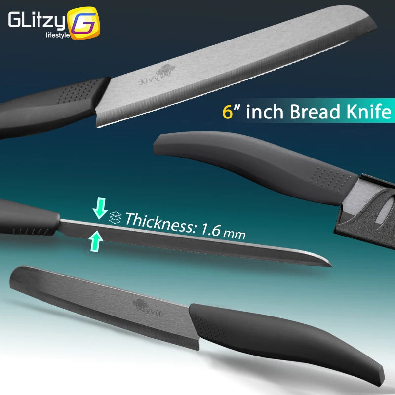 Set di coltelli in ceramica per unità da cucina 3 4 5 6 pollici Utilità per affettare frutta Pelapatate con guaina Lama in zirconia nera Coltello da chef per pane