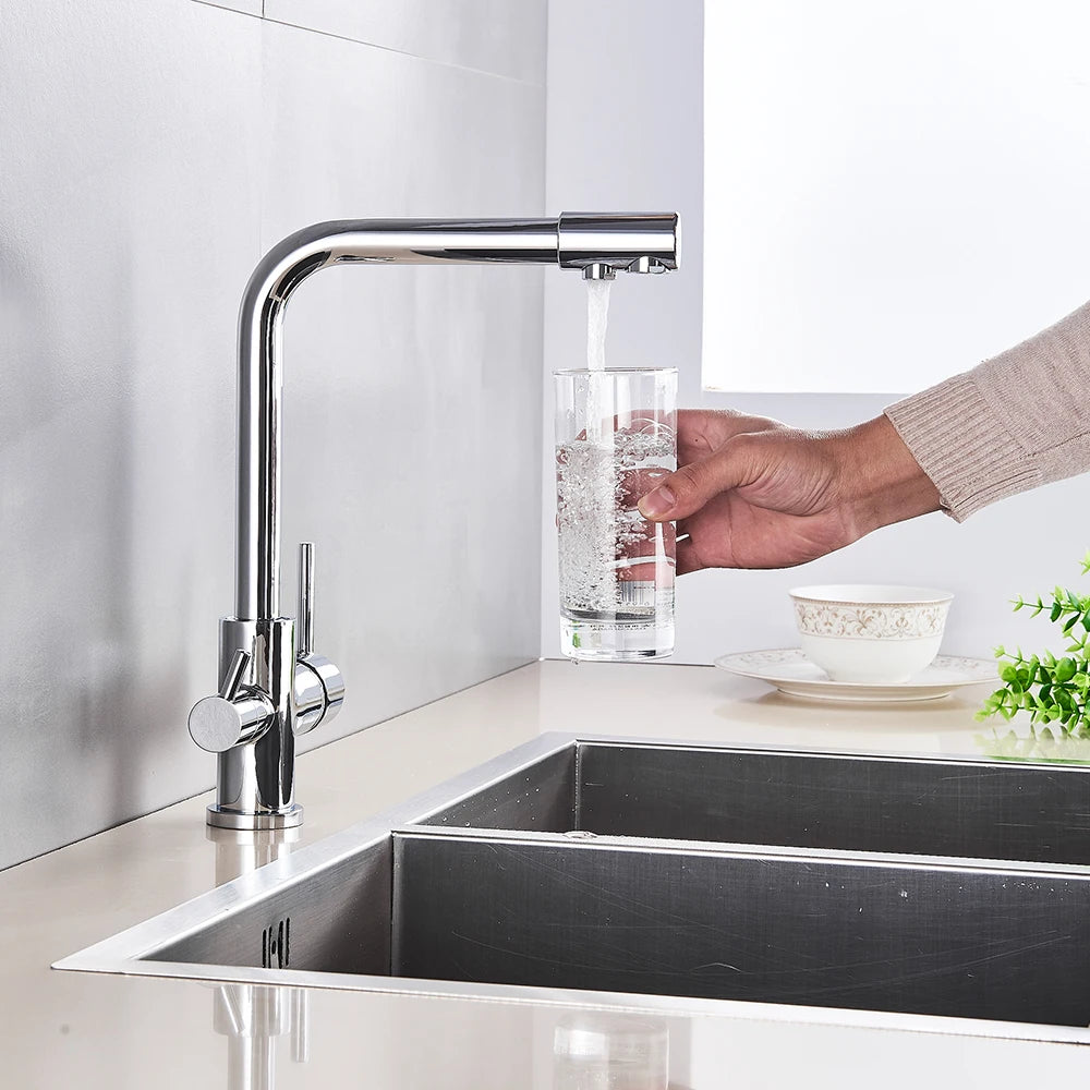 Rozin In Ottone Cromato Da Cucina Rubinetto Miscelatore Acqua Purificata Rubinetto e Acqua Pura Filtro Rubinetto Deck Mounted Raddoppiano Le Maniglie Caldo Freddo rubinetti