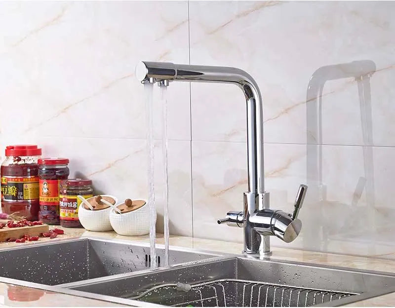 Rozin In Ottone Cromato Da Cucina Rubinetto Miscelatore Acqua Purificata Rubinetto e Acqua Pura Filtro Rubinetto Deck Mounted Raddoppiano Le Maniglie Caldo Freddo rubinetti