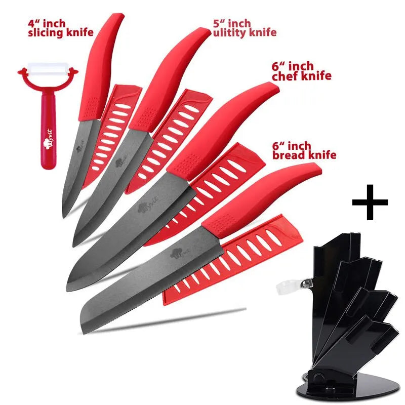 Set di coltelli in ceramica per unità da cucina 3 4 5 6 pollici Utilità per affettare frutta Pelapatate con guaina Lama in zirconia nera Coltello da chef per pane