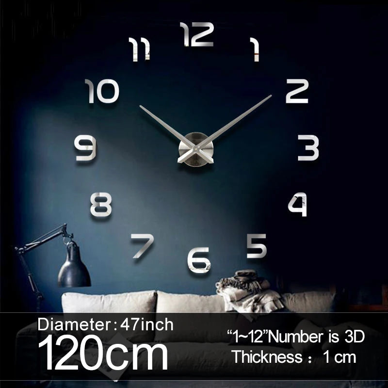 Grande orologio da parete al quarzo 3D fai da te grande orologio decorativo orologi da cucina adesivo specchio acrilico orologi da parete oversize decorazioni per lettere per la casa