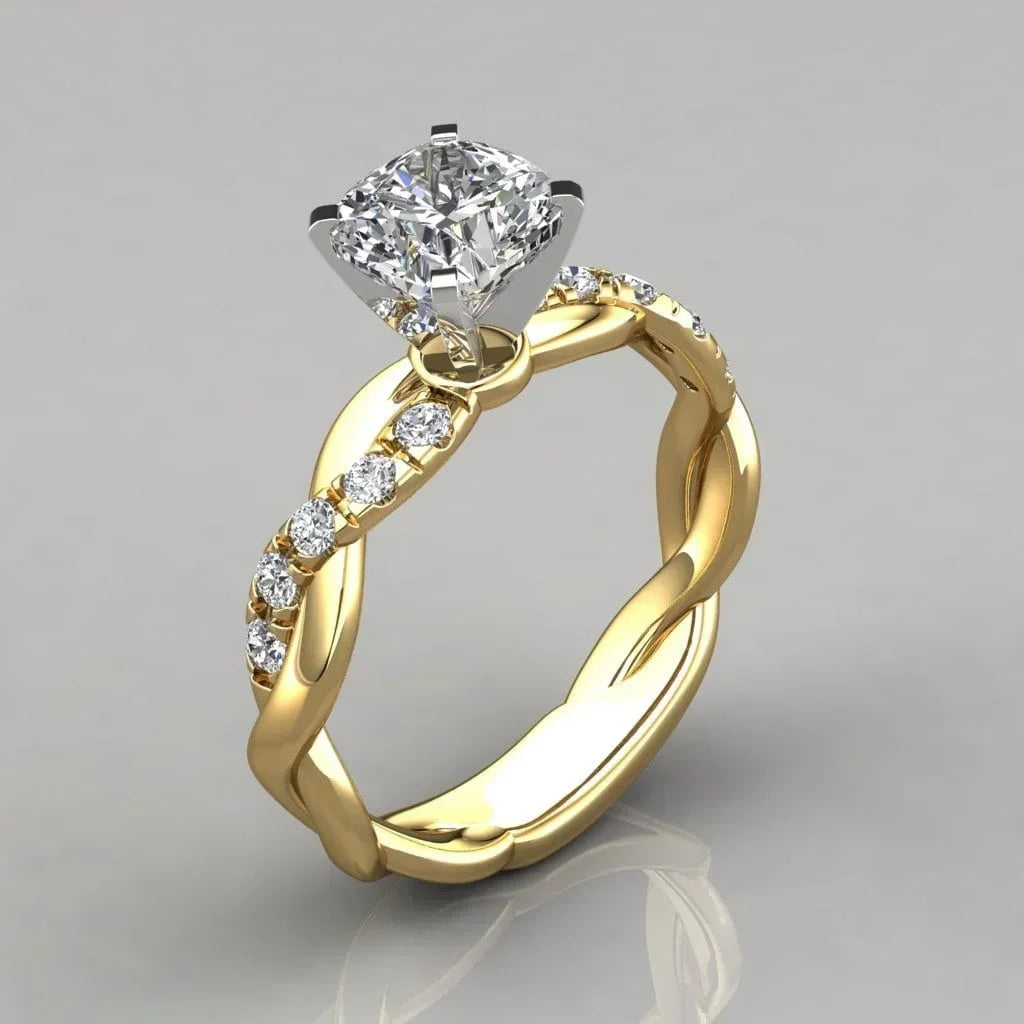 Nuovi gioielli europei americani Anello con diamanti quadrati principessa bicolore con anelli di diamanti intarsiati con motivo intrecciato a croce