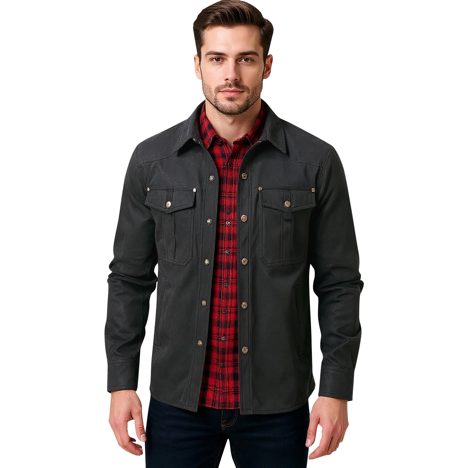 Giacca da uomo casual Giacche da uomo Cappotto da camicia foderato in flanella primaverile Giacche da uomo Cappotto casual da cowboy occidentale antivento