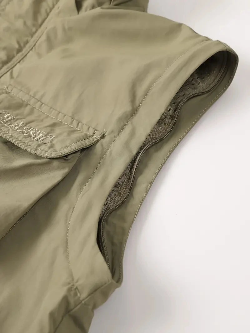 Giacca con cappuccio staccabile con maniche antivento adatta per attività all'aperto gilet multitasche impermeabile casual da uomo