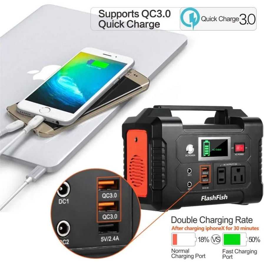 Generatore solare FlashFish 40800mAh per centrale elettrica portatile da 200 W con presa CA 110 V 2 porte CC 3 porte USB Batteria di backup P