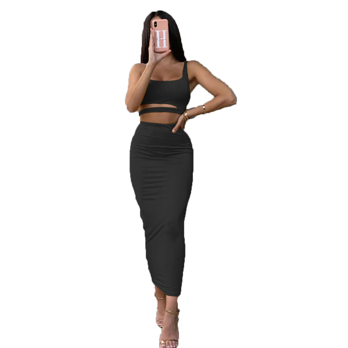 Le donne vestono abiti lunghi eleganti abito da notte per feste abiti da donna abbigliamento femminile abito a due pezzi scavato a pieghe Sexy