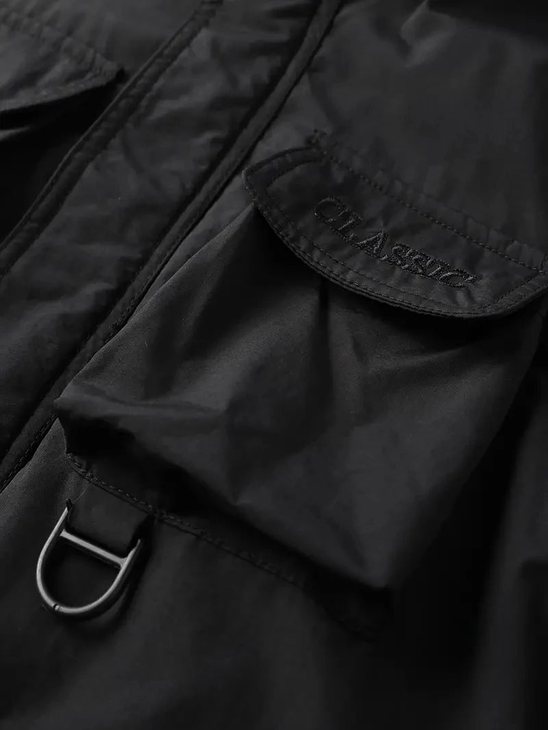 Giacca con cappuccio staccabile con maniche antivento adatta per attività all'aperto gilet multitasche impermeabile casual da uomo
