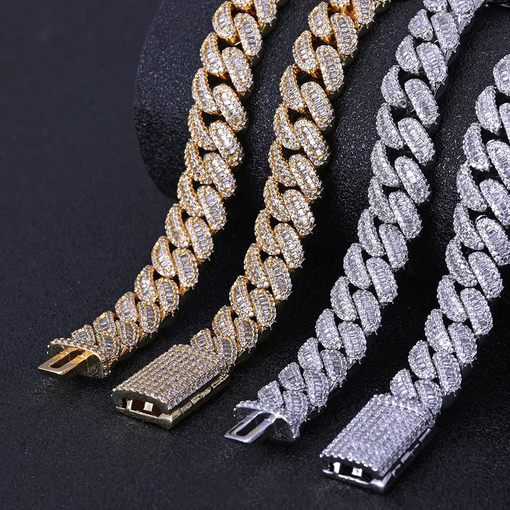 NUOYA Gioielli Hip Hop di Alta Qualità 12mm Bling Iced Cz Rettangolo Diamante Prong Impostazione Collana a Collegamento Cubano Homme