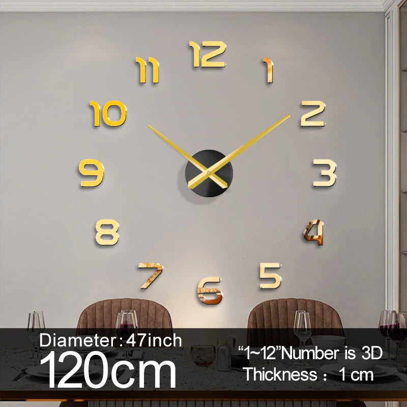 Grande orologio da parete al quarzo 3D fai da te grande orologio decorativo orologi da cucina adesivo specchio acrilico orologi da parete oversize decorazioni per lettere per la casa