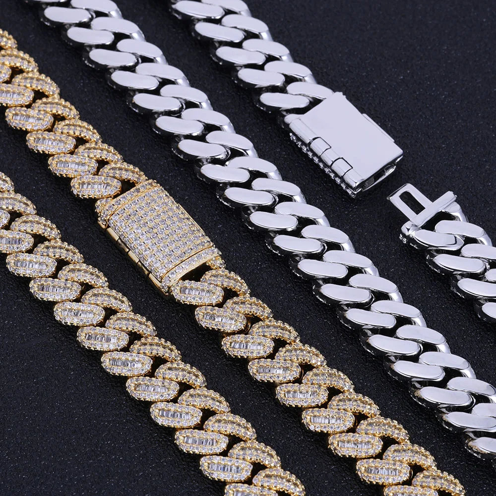 NUOYA Gioielli Hip Hop di Alta Qualità 12mm Bling Iced Cz Rettangolo Diamante Prong Impostazione Collana a Collegamento Cubano Homme