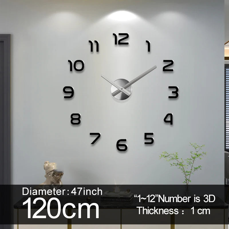 Grande orologio da parete al quarzo 3D fai da te grande orologio decorativo orologi da cucina adesivo specchio acrilico orologi da parete oversize decorazioni per lettere per la casa