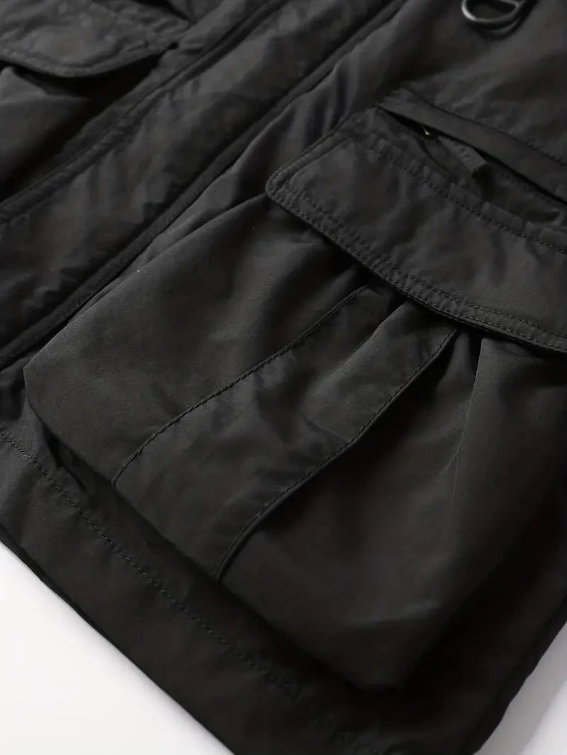 Giacca con cappuccio staccabile con maniche antivento adatta per attività all'aperto gilet multitasche impermeabile casual da uomo