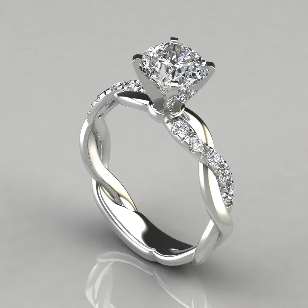 Nuovi gioielli europei americani Anello con diamanti quadrati principessa bicolore con anelli di diamanti intarsiati con motivo intrecciato a croce