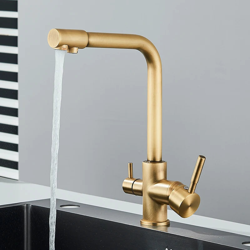 Rozin In Ottone Cromato Da Cucina Rubinetto Miscelatore Acqua Purificata Rubinetto e Acqua Pura Filtro Rubinetto Deck Mounted Raddoppiano Le Maniglie Caldo Freddo rubinetti