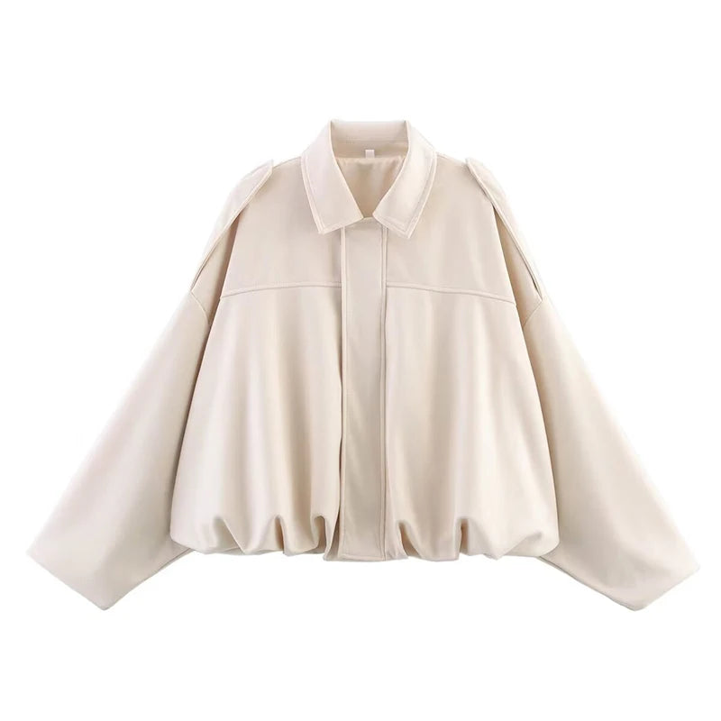 Bomber da donna Cappotti Moda Colletto rovesciato Manica lunga Cappotti larghi Capispalla femminile vintage Top chic