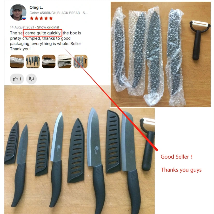 Set di coltelli in ceramica per unità da cucina 3 4 5 6 pollici Utilità per affettare frutta Pelapatate con guaina Lama in zirconia nera Coltello da chef per pane