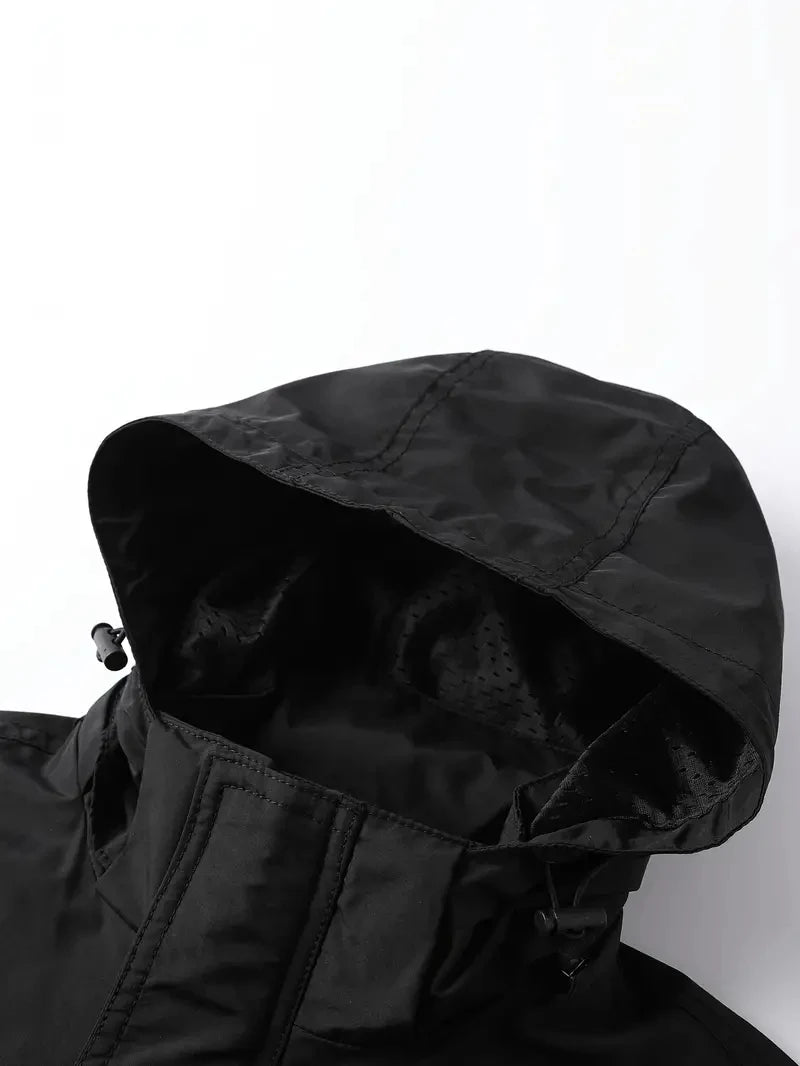 Giacca con cappuccio staccabile con maniche antivento adatta per attività all'aperto gilet multitasche impermeabile casual da uomo