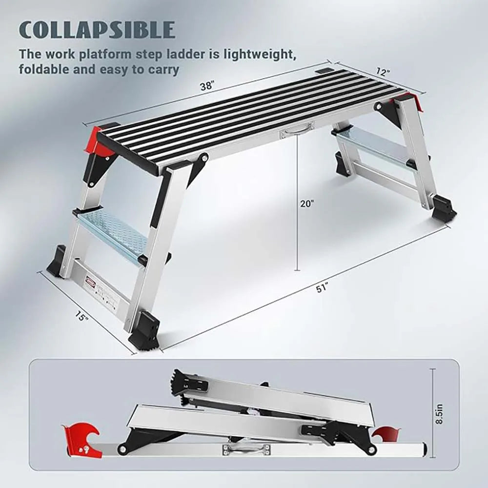 Piattaforma di lavoro, scala a gradini in alluminio, 40 "* 12" * 20 "piattaforma a gradini antiscivolo, resistente banco da lavoro pieghevole capacità 330 libbre per il lavaggio