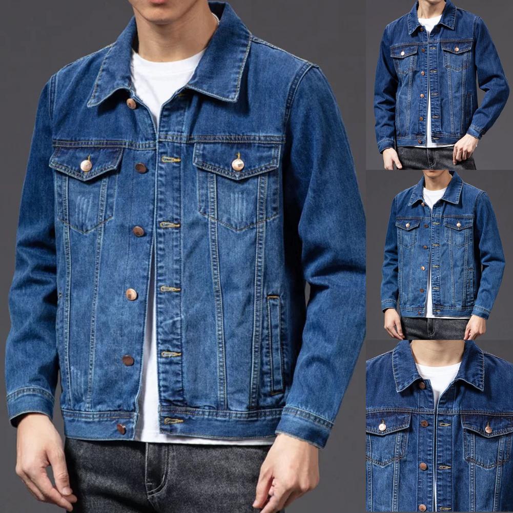 Giubbotti di jeans per uomo Cappotto Blu navy Giacca da uomo Cardigan monopetto Cappotto di jeans Giacca maschile chaquetas hombre куртка муж......