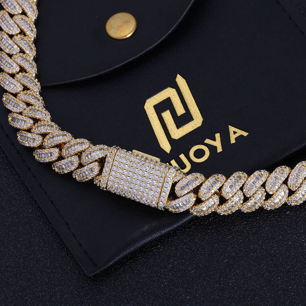 NUOYA Gioielli Hip Hop di Alta Qualità 12mm Bling Iced Cz Rettangolo Diamante Prong Impostazione Collana a Collegamento Cubano Homme