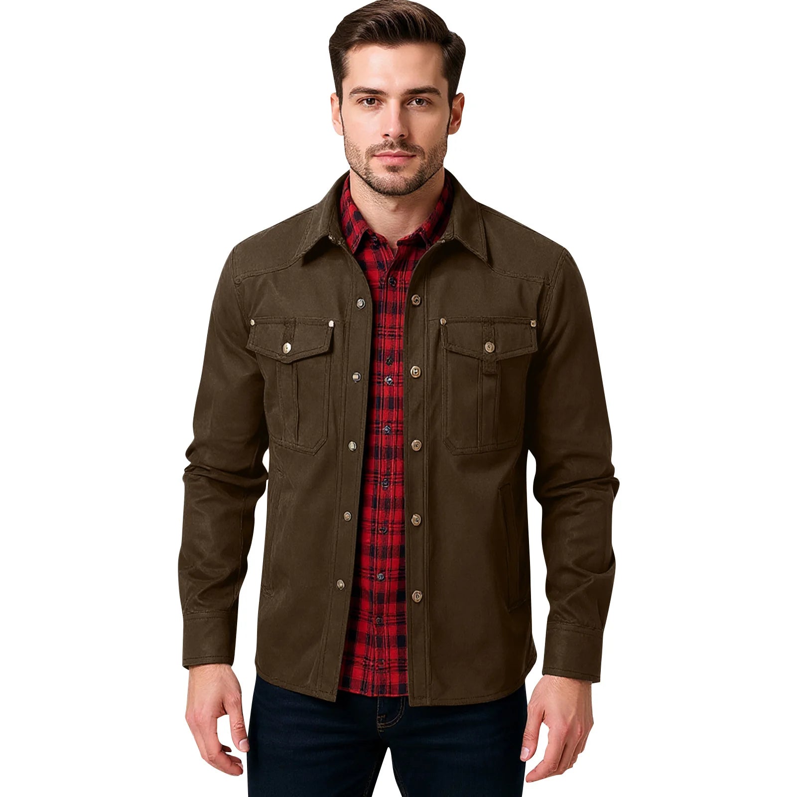 Giacca da uomo casual Giacche da uomo Cappotto da camicia foderato in flanella primaverile Giacche da uomo Cappotto casual da cowboy occidentale antivento
