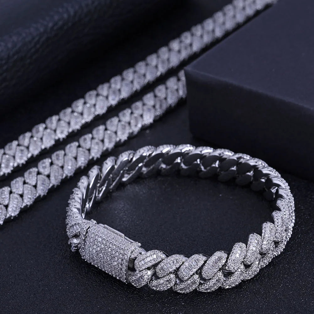 NUOYA Gioielli Hip Hop di Alta Qualità 12mm Bling Iced Cz Rettangolo Diamante Prong Impostazione Collana a Collegamento Cubano Homme