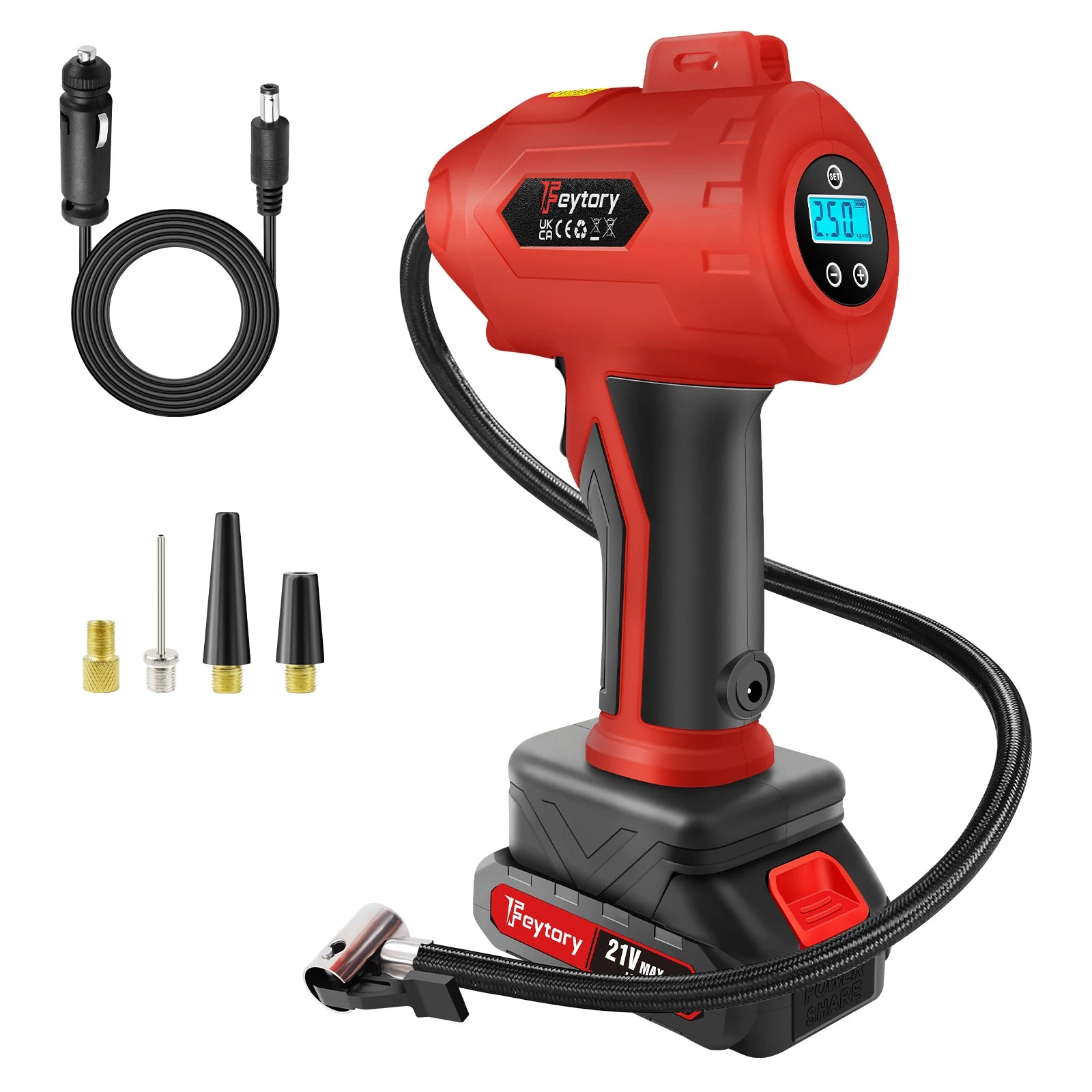 Gonfiatore per pneumatici senza fili Compressore d'aria Pompa per pneumatici per auto alimentata a batteria con manometro digitale e luce a LED per auto, moto, bici