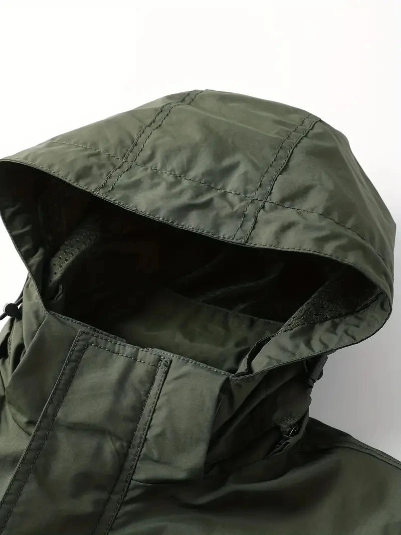 Giacca con cappuccio staccabile con maniche antivento adatta per attività all'aperto gilet multitasche impermeabile casual da uomo