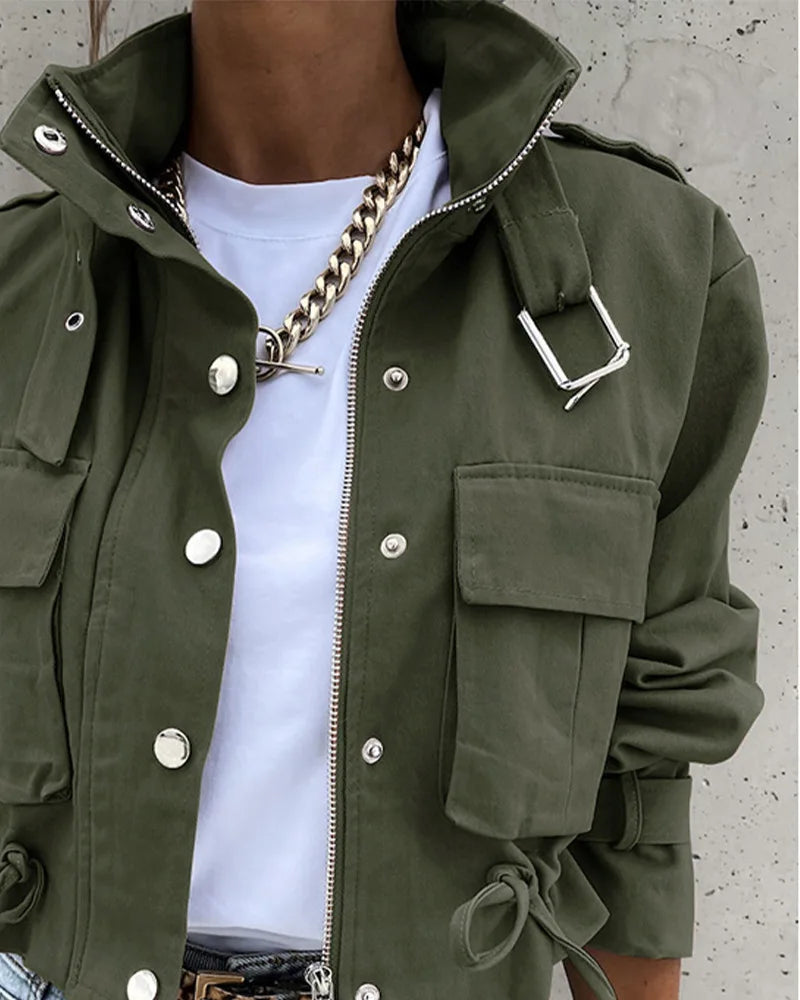 Giacche Cappotti da donna Cappotto con colletto alla coreana Stampa con cerniera Y2k Top Streetwear Capispalla casual Giacca da lavoro primaverile monopetto