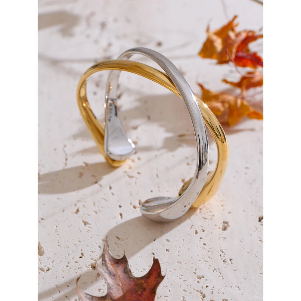 Yhpup 58mm 18K PVD placcato polsino aperto braccialetto dichiarazione braccialetto in acciaio inossidabile 316L struttura ipoallergenico polso gioielli quotidiani