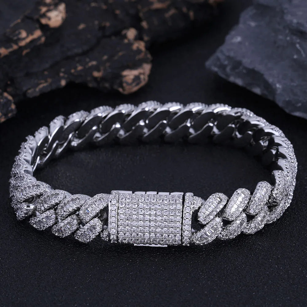 NUOYA Gioielli Hip Hop di Alta Qualità 12mm Bling Iced Cz Rettangolo Diamante Prong Impostazione Collana a Collegamento Cubano Homme