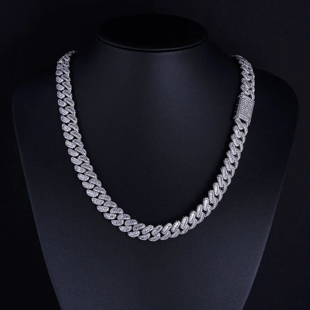 NUOYA Gioielli Hip Hop di Alta Qualità 12mm Bling Iced Cz Rettangolo Diamante Prong Impostazione Collana a Collegamento Cubano Homme