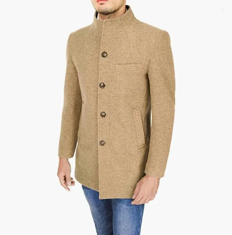 Giacche eleganti Uomo monopetto Janket da uomo in misto lana tinta unita Trench di media lunghezza Cappotto lungo da uomo