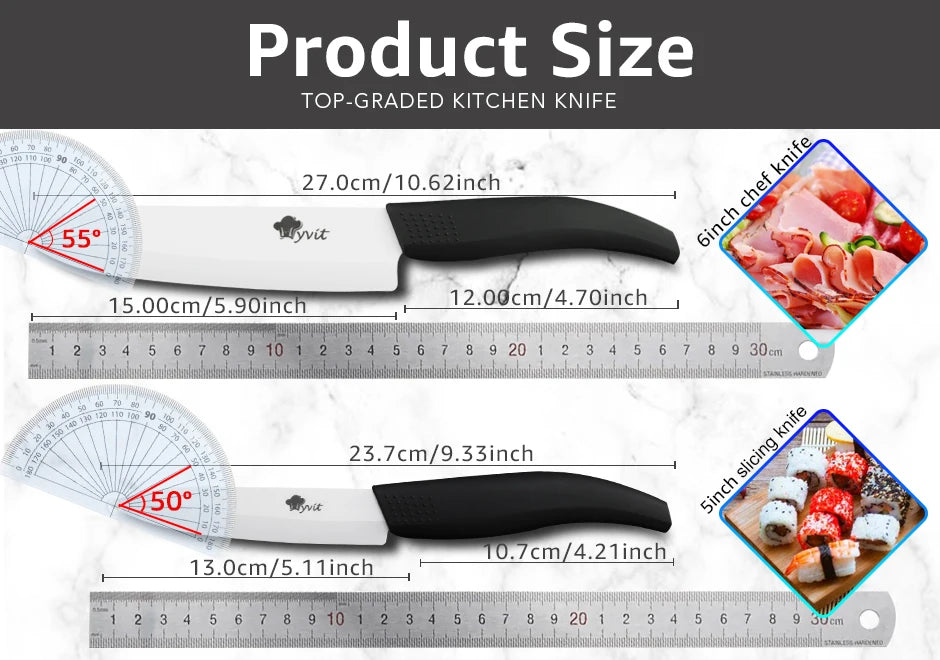 Set di coltelli in ceramica per unità da cucina 3 4 5 6 pollici Utilità per affettare frutta Pelapatate con guaina Lama in zirconia nera Coltello da chef per pane