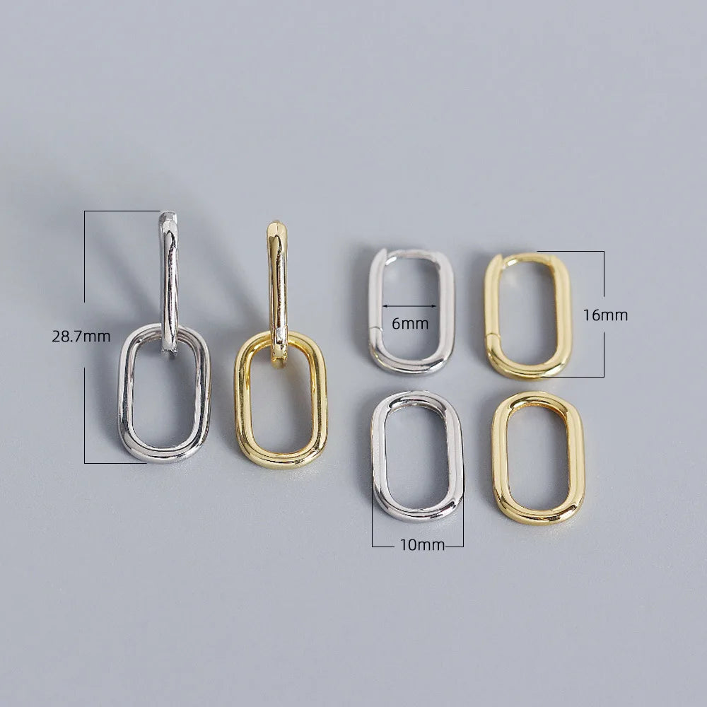 FINS Minimalista Reale S925 Sterling Silver Ovale a Forma di Cuore Orecchini a pendaglio Geometrica Liscia Cerchi Pendientes Plata 925 Gioielli