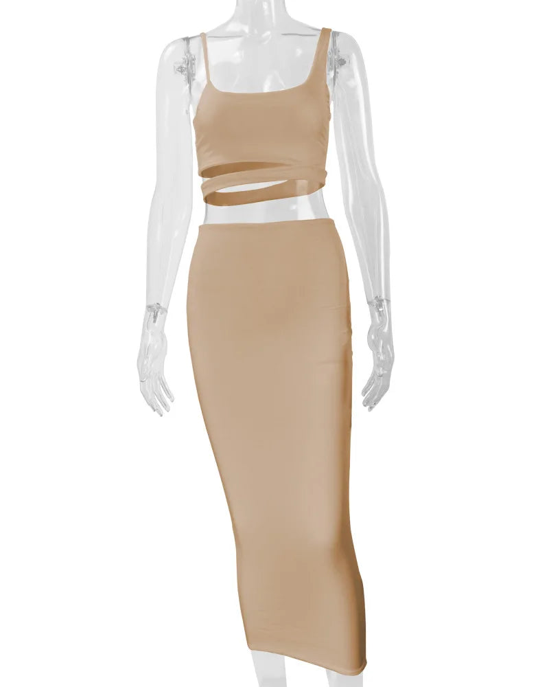 Le donne vestono abiti lunghi eleganti abito da notte per feste abiti da donna abbigliamento femminile abito a due pezzi scavato a pieghe Sexy