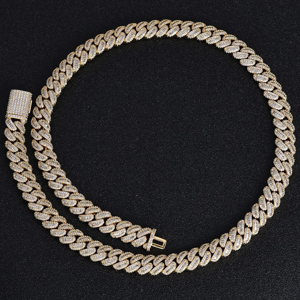 NUOYA Gioielli Hip Hop di Alta Qualità 12mm Bling Iced Cz Rettangolo Diamante Prong Impostazione Collana a Collegamento Cubano Homme