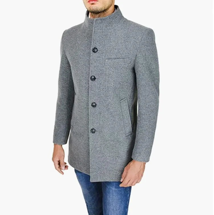Giacche eleganti Uomo monopetto Janket da uomo in misto lana tinta unita Trench di media lunghezza Cappotto lungo da uomo