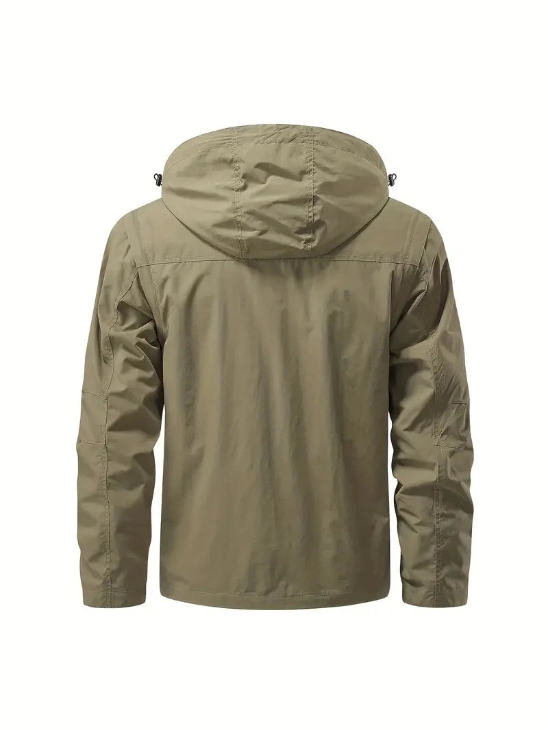 Giacca con cappuccio staccabile con maniche antivento adatta per attività all'aperto gilet multitasche impermeabile casual da uomo