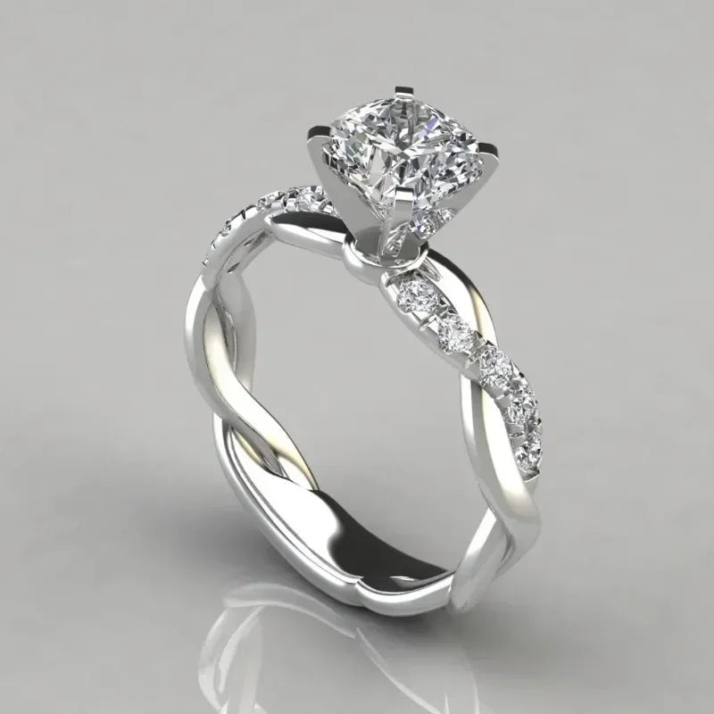 Nuovi gioielli europei americani Anello con diamanti quadrati principessa bicolore con anelli di diamanti intarsiati con motivo intrecciato a croce