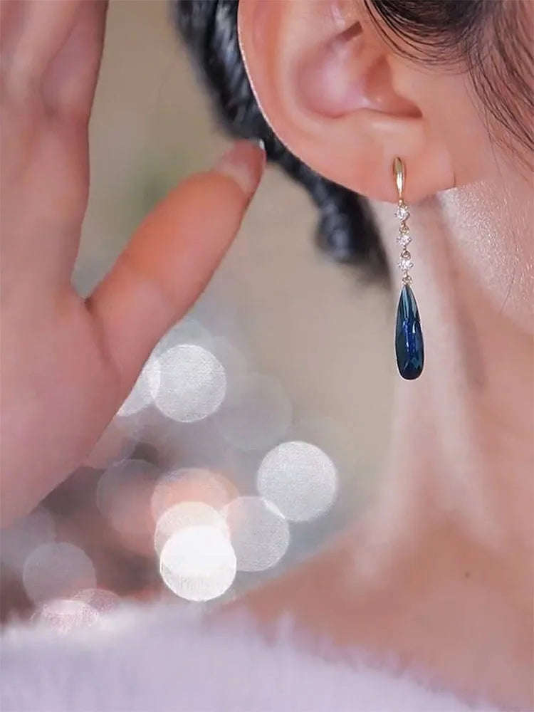 Orecchini pendenti in cristallo blu lucido alla moda per le donne moda semplice ciondolo a goccia d'acqua orecchino ragazza festa gioielli da sposa regali