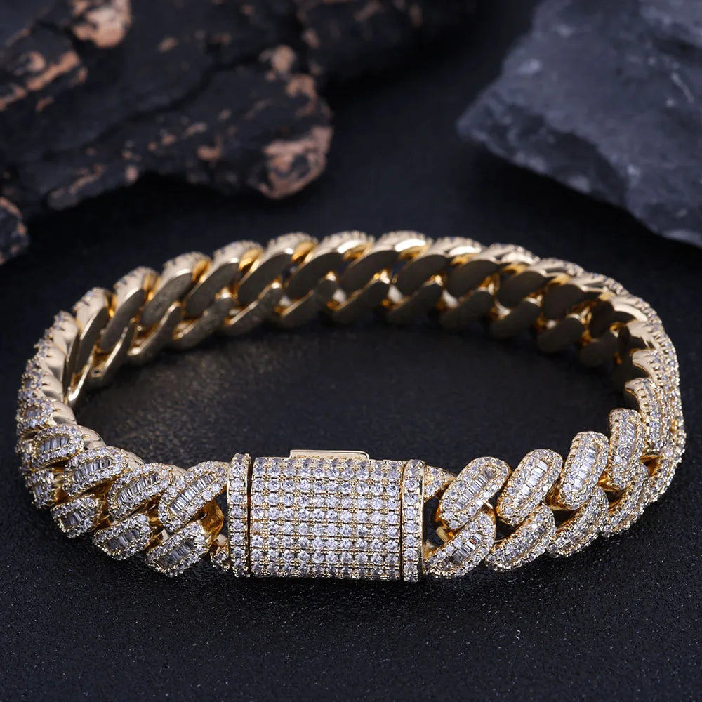 NUOYA Gioielli Hip Hop di Alta Qualità 12mm Bling Iced Cz Rettangolo Diamante Prong Impostazione Collana a Collegamento Cubano Homme