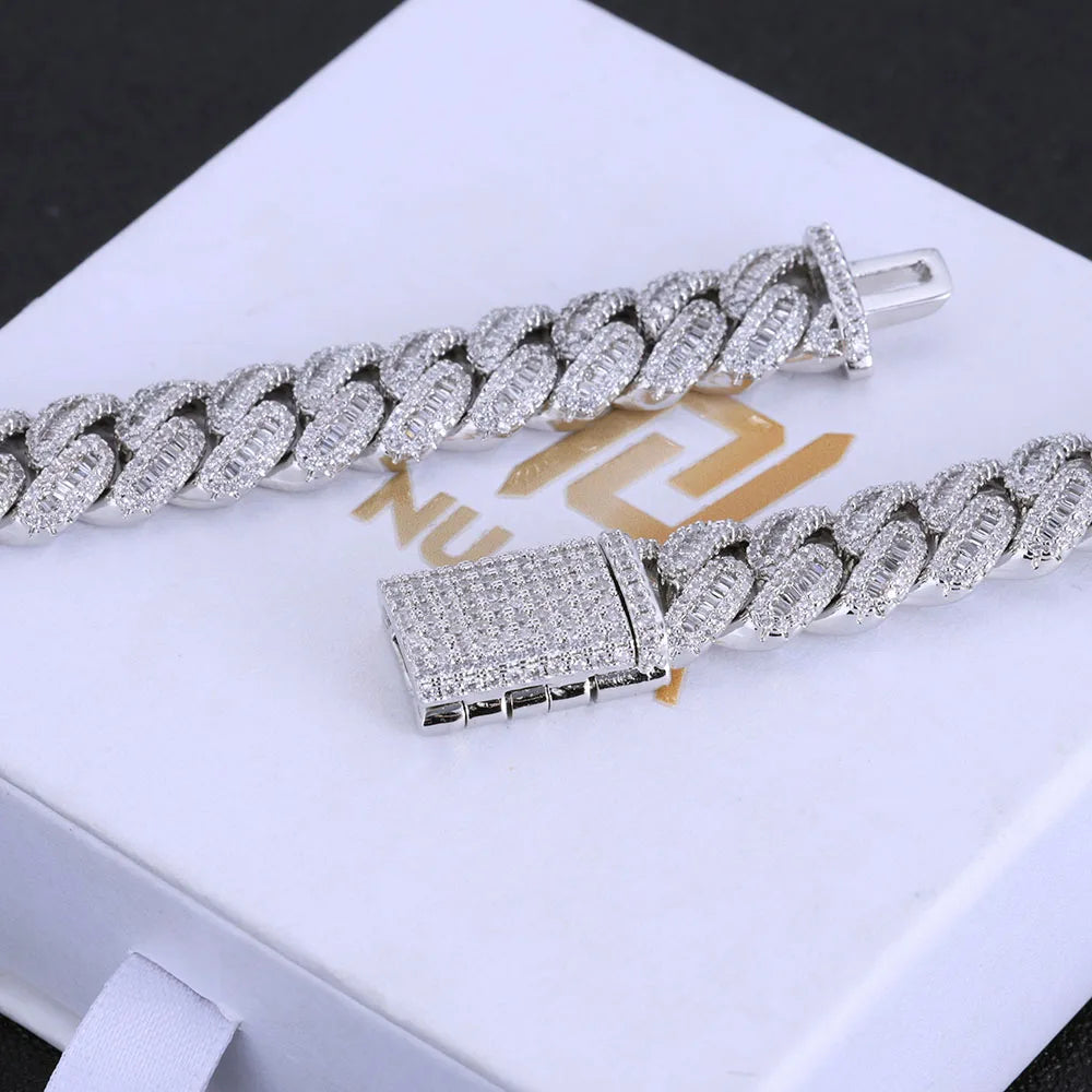NUOYA Gioielli Hip Hop di Alta Qualità 12mm Bling Iced Cz Rettangolo Diamante Prong Impostazione Collana a Collegamento Cubano Homme