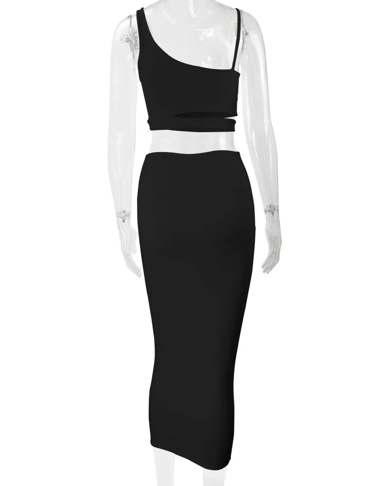 Le donne vestono abiti lunghi eleganti abito da notte per feste abiti da donna abbigliamento femminile abito a due pezzi scavato a pieghe Sexy