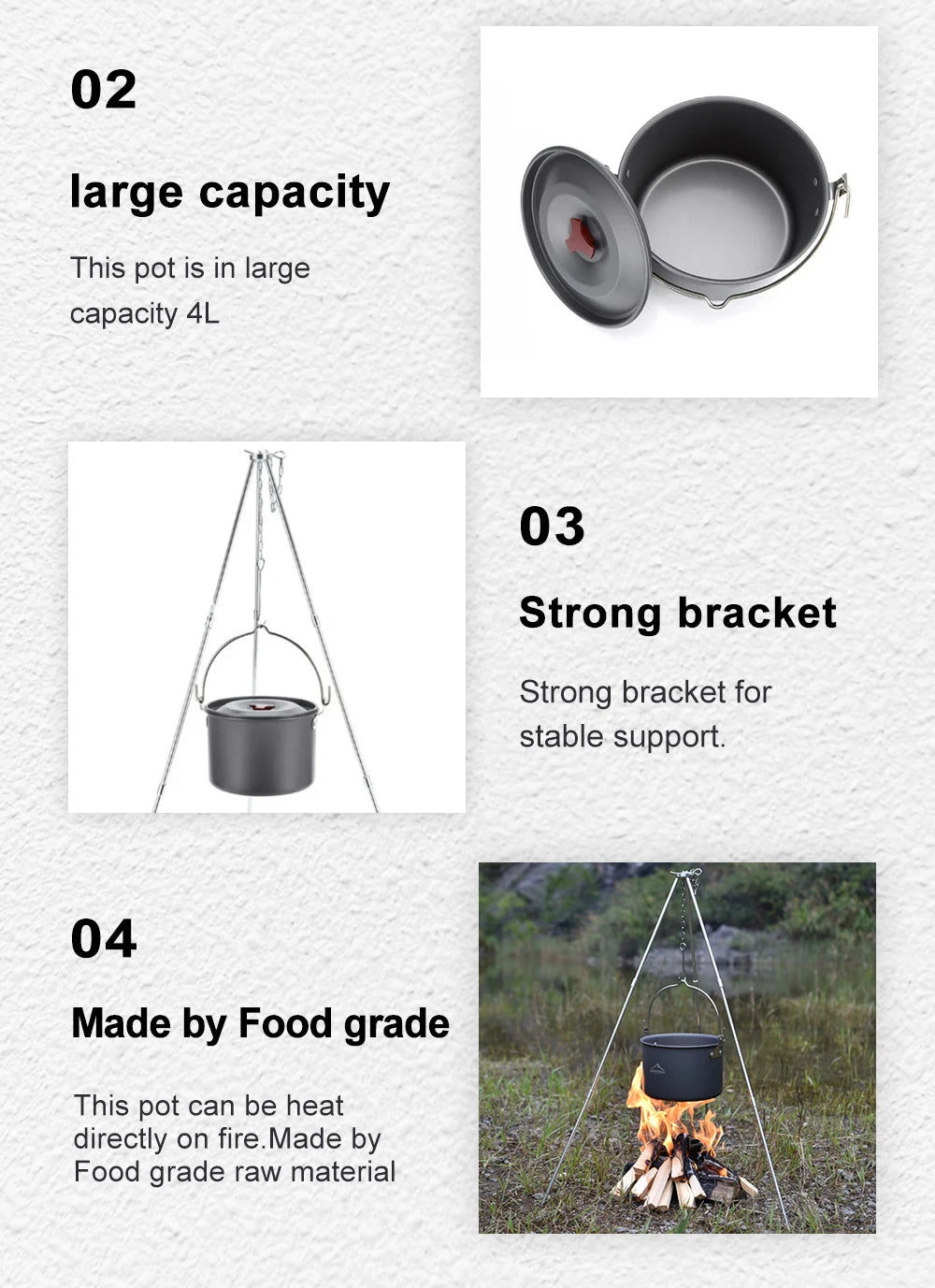 Widesea 4L campeggio appeso pentole pentole bombetta da esterno stoviglie 4-6 persone Picnic cucina turismo pesca attrezzatura da cucina